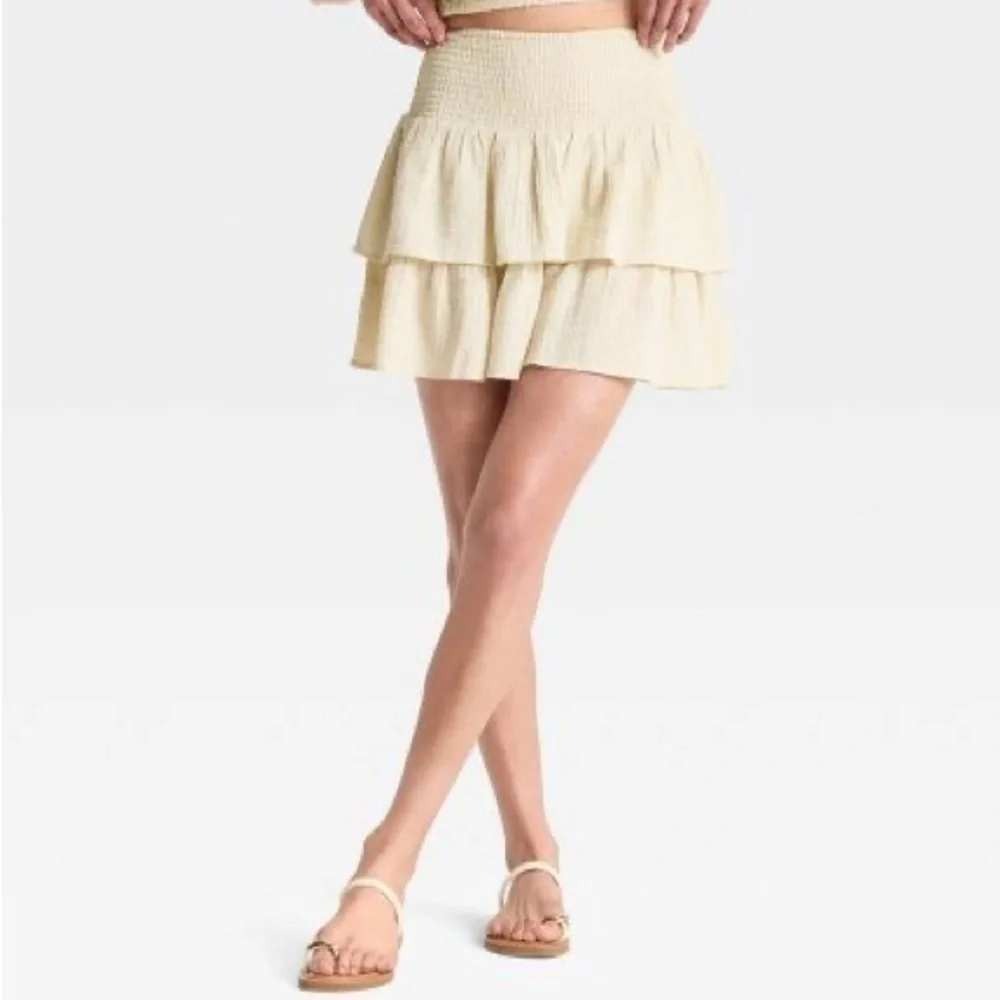 Universal Thread Tiered Ruffle Gauze Mini Skirt Boho Tan XL Cotton NWT